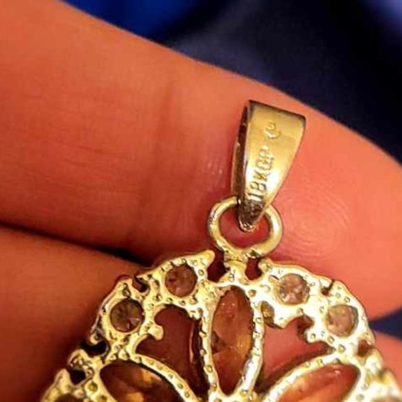 Peach Yellow Orange 18K Gold Plated Flower Pendant - Picture 3 of 5